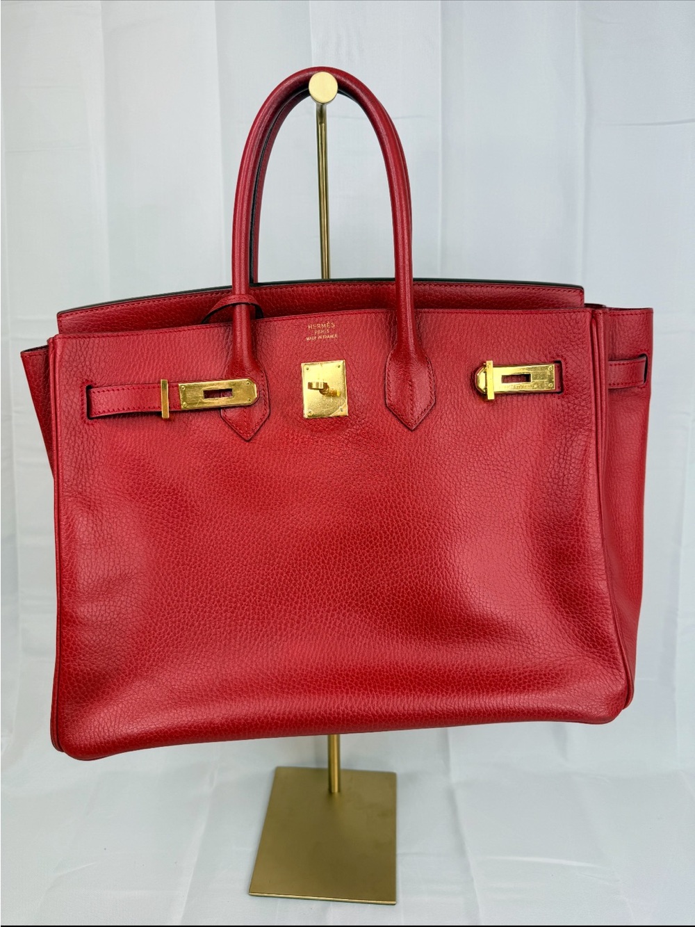 AUTHENTIC Red TOGO Leather Birkin 35 Tote with Gold Hardware